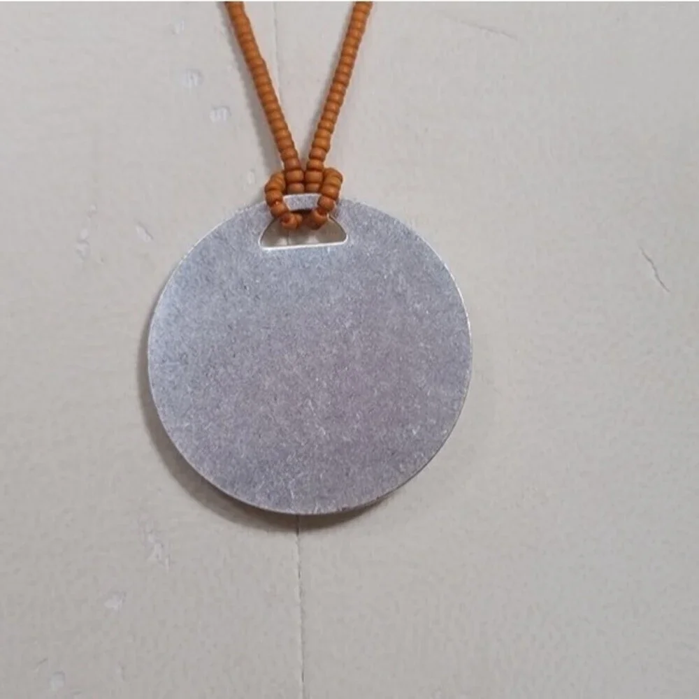 Madewell Orange Silver Circle Pendant Necklace - Picture 2 of 5